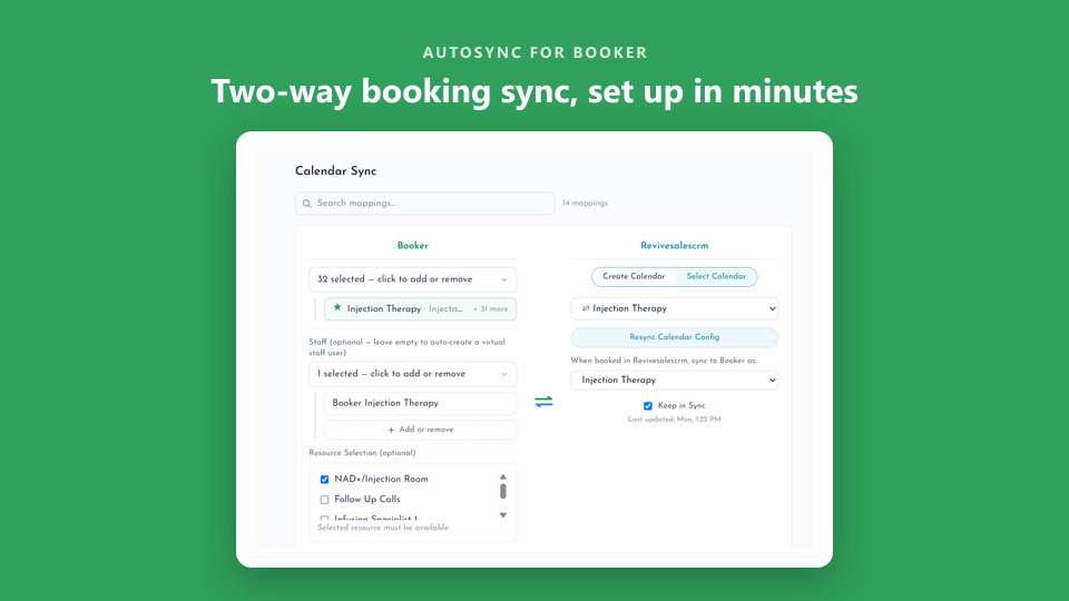 Two-way calendar sync mapping