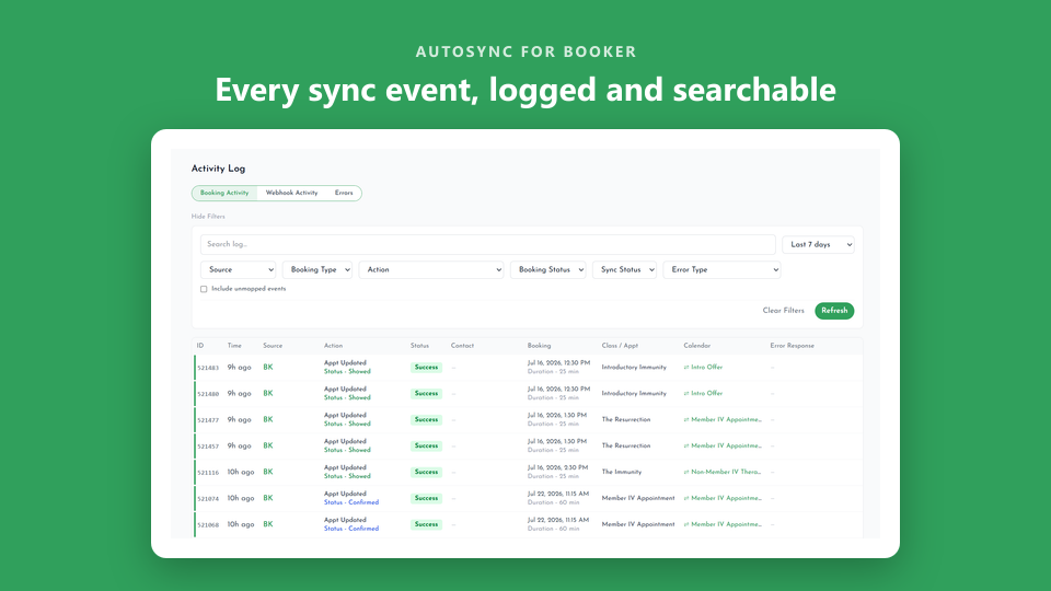 Activity log of every sync event