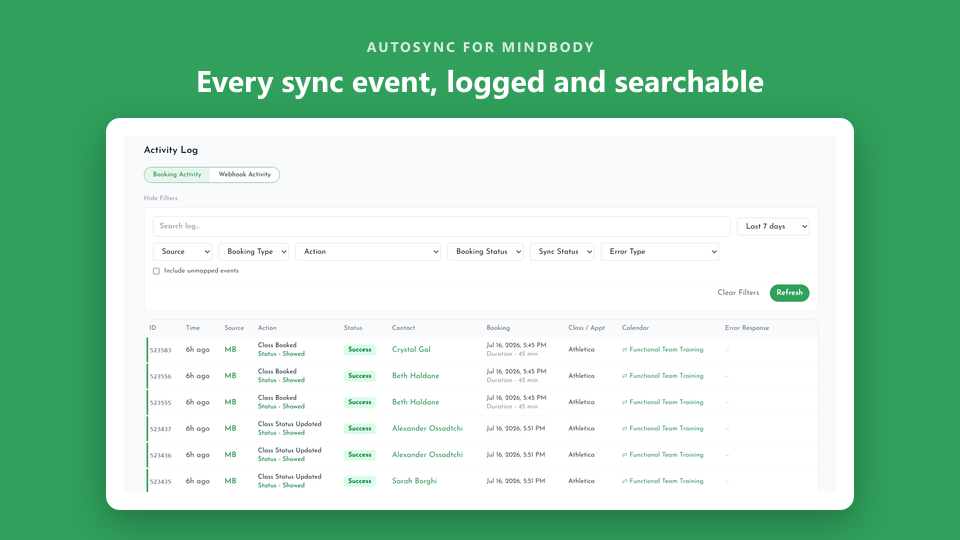 Activity log of every sync event